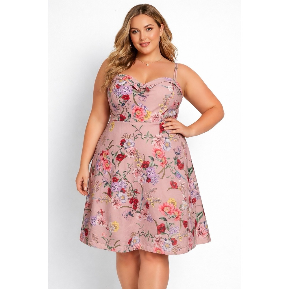 City Chic Sleeveless Midi Dress Size 20 Pink Floral Fit Flare‎ Sweetheart